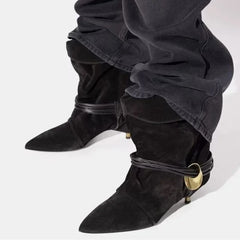 Brown Suede Fold Pleated Women Ankle Boots