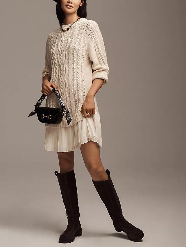 Round Neck Cable Knit Sweater Mini Skirt