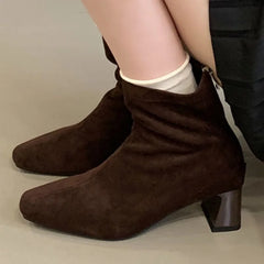 Chunky Heel Back Zip Design Ankle Boots