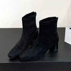 Chunky Heel Back Zip Design Ankle Boots