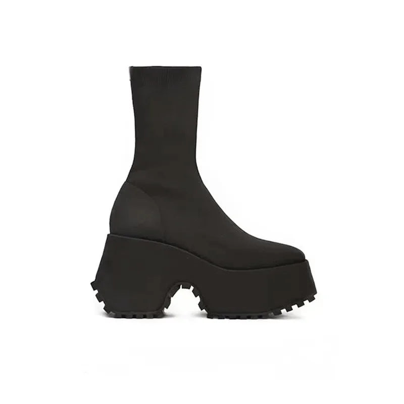 Chunky Heel Knitted Elastic Boots