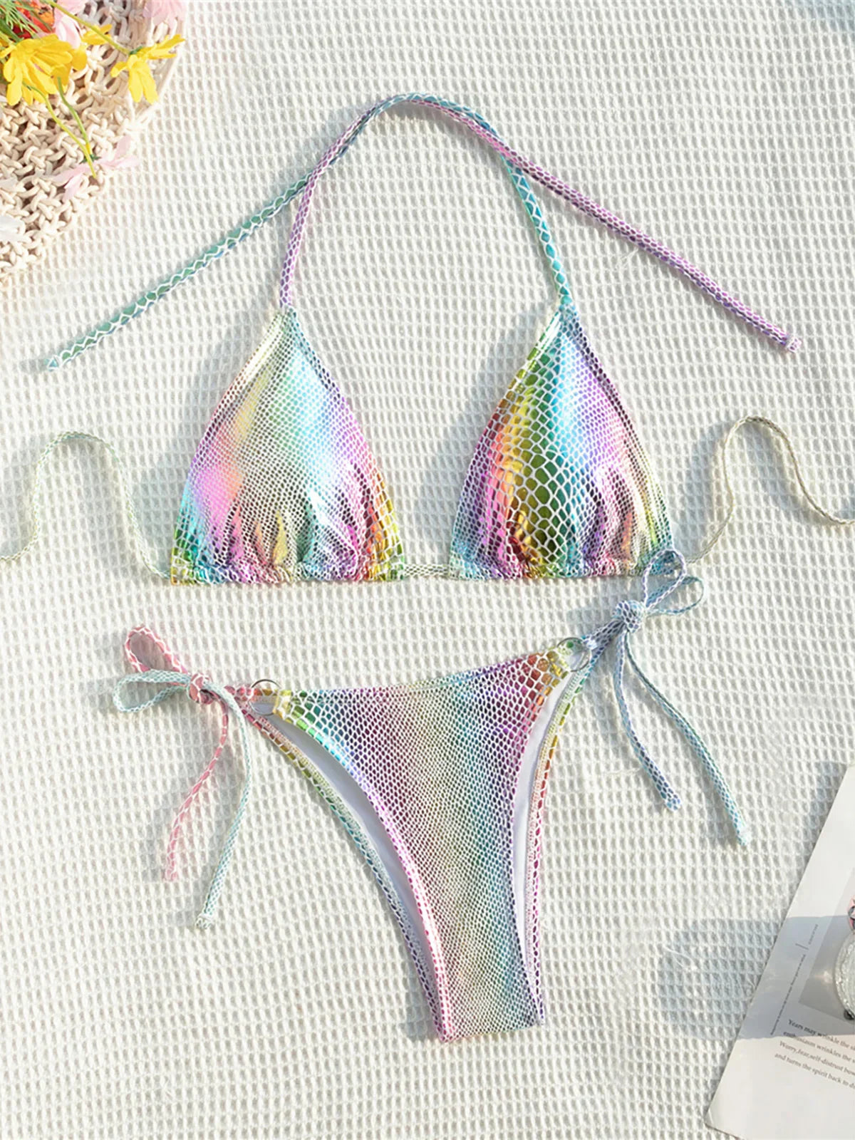 Colorful Snake Skin Halter Strappy Bikini Two-pieces Bikini Set