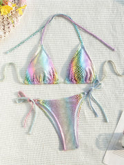 Colorful Snake Skin Halter Strappy Bikini Two-pieces Bikini Set