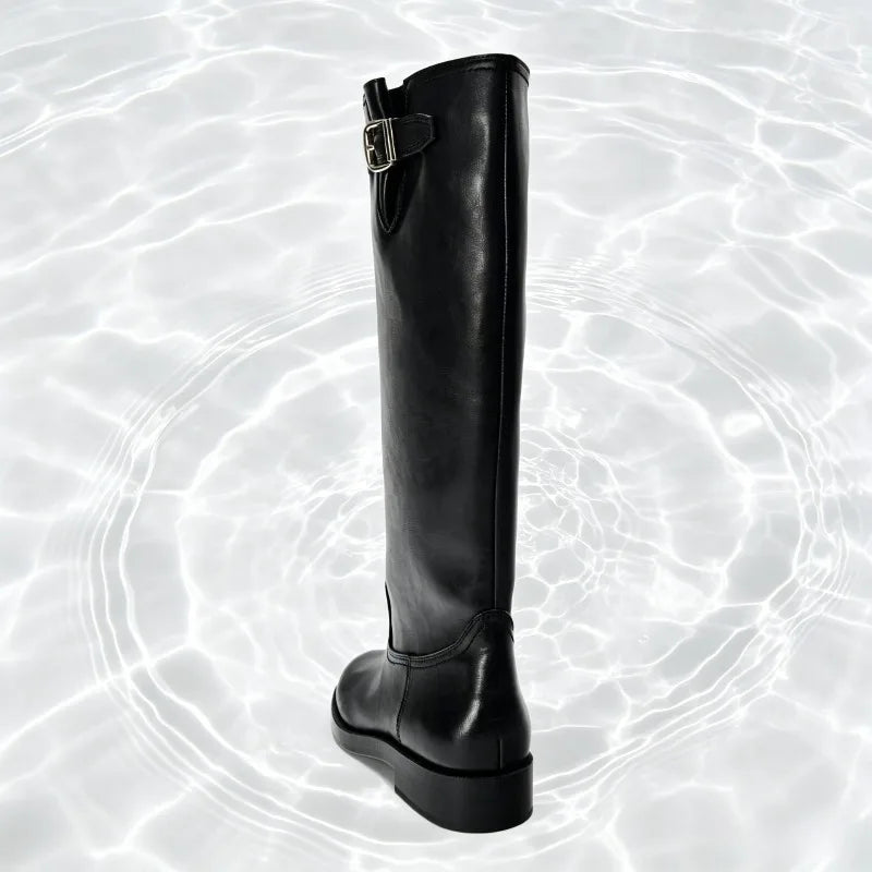 Comfortable Soft Leather Black Knee Boots