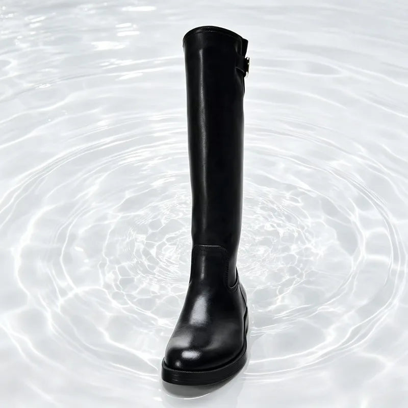 Comfortable Soft Leather Black Knee Boots