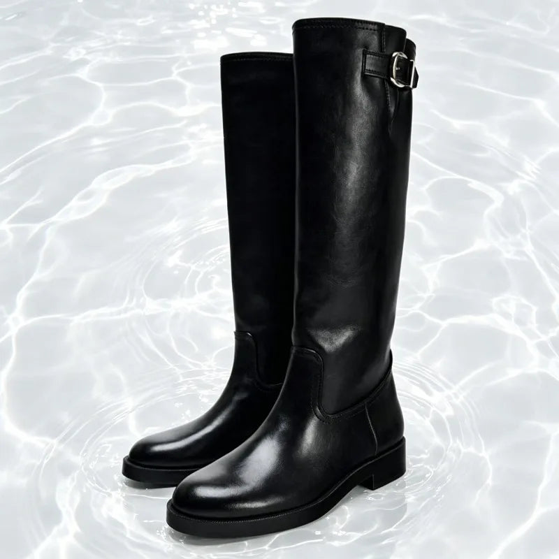 Comfortable Soft Leather Black Knee Boots