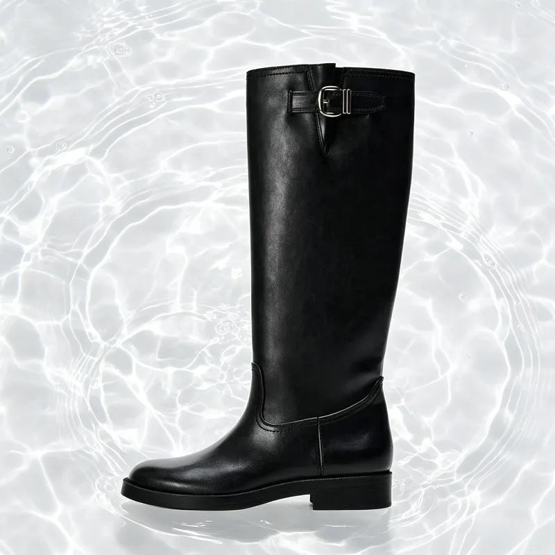 Comfortable Soft Leather Black Knee Boots