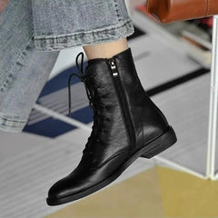 Concise Style Lace Up Black Ankle Boots