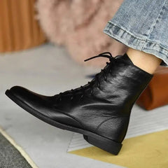 Concise Style Lace Up Black Ankle Boots