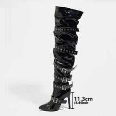 Cool Punk Style Buckle Belt Strap Over The Knee Boots