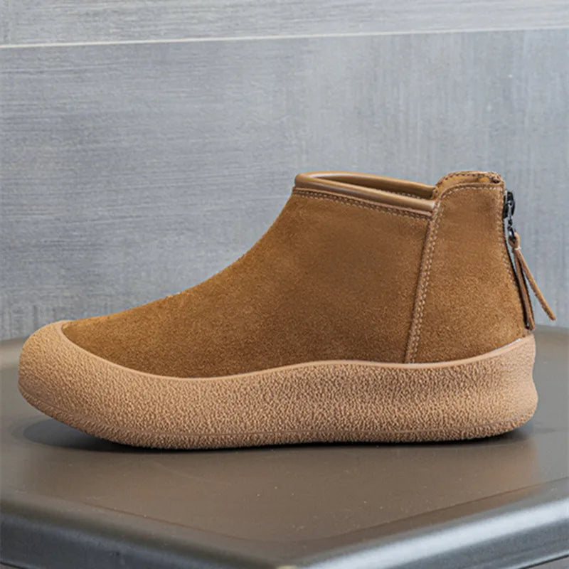 Cow Suede Plush Lining Warm Ankle Boots