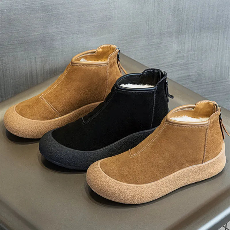 Cow Suede Plush Lining Warm Ankle Boots