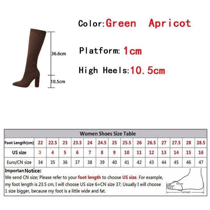 Cozy Knitting Stretch Fabric Knee High Boots