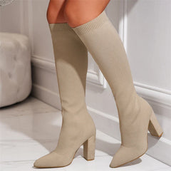 Cozy Knitting Stretch Fabric Knee High Boots