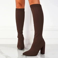 Cozy Knitting Stretch Fabric Knee High Boots