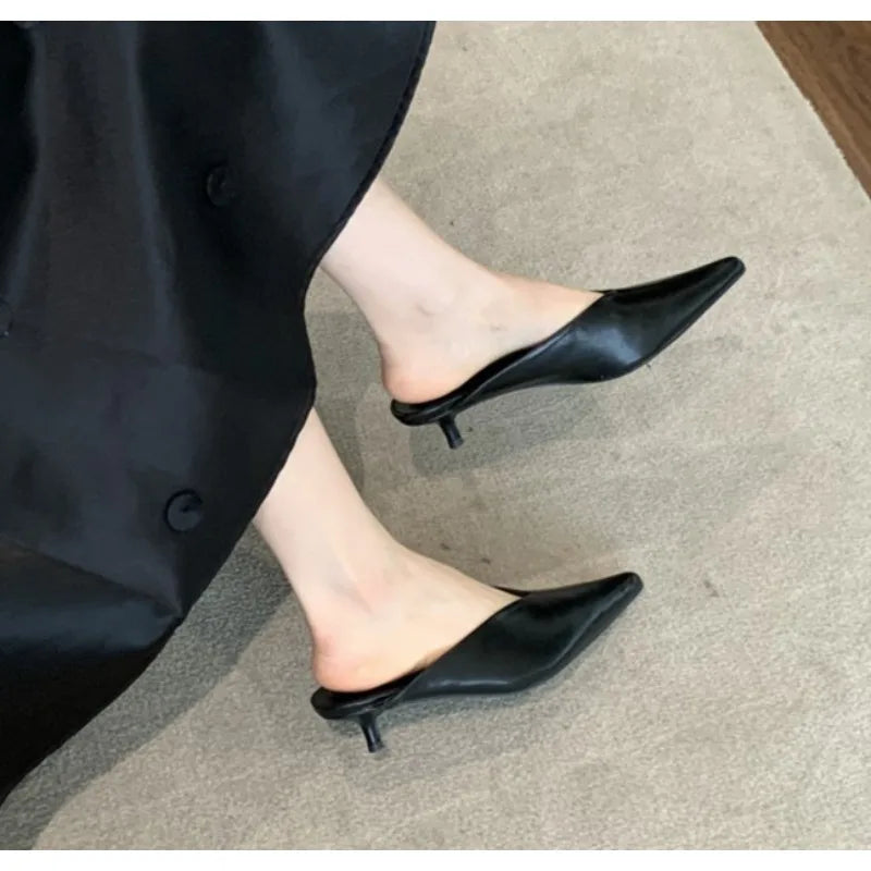 Designer Spring Brand Women Slipper Pointed Toe Slip on Ladies Mules Thin Low Heel Outdoor Dress Sandal Shoes