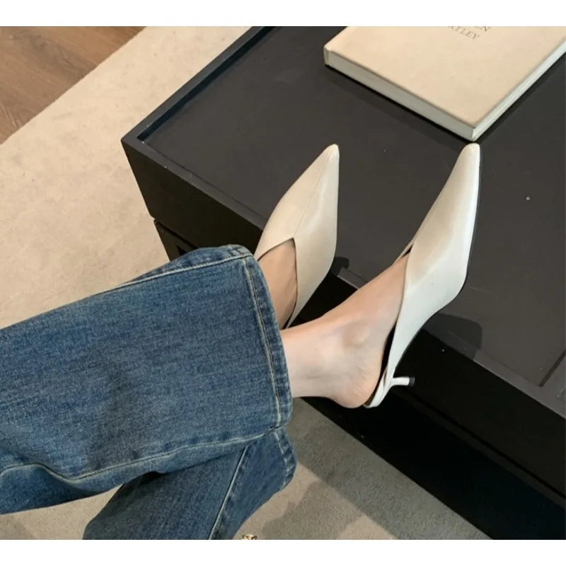 Designer Spring Brand Women Slipper Pointed Toe Slip on Ladies Mules Thin Low Heel Outdoor Dress Sandal Shoes