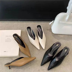 Designer Spring Brand Women Slipper Pointed Toe Slip on Ladies Mules Thin Low Heel Outdoor Dress Sandal Shoes