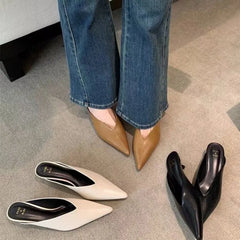 Designer Spring Brand Women Slipper Pointed Toe Slip on Ladies Mules Thin Low Heel Outdoor Dress Sandal Shoes