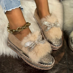 Designer Furry Crystal Bow Dec Women's Casual Shoes