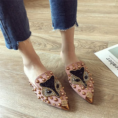 Designer Rhinestone Fox Half-slippers