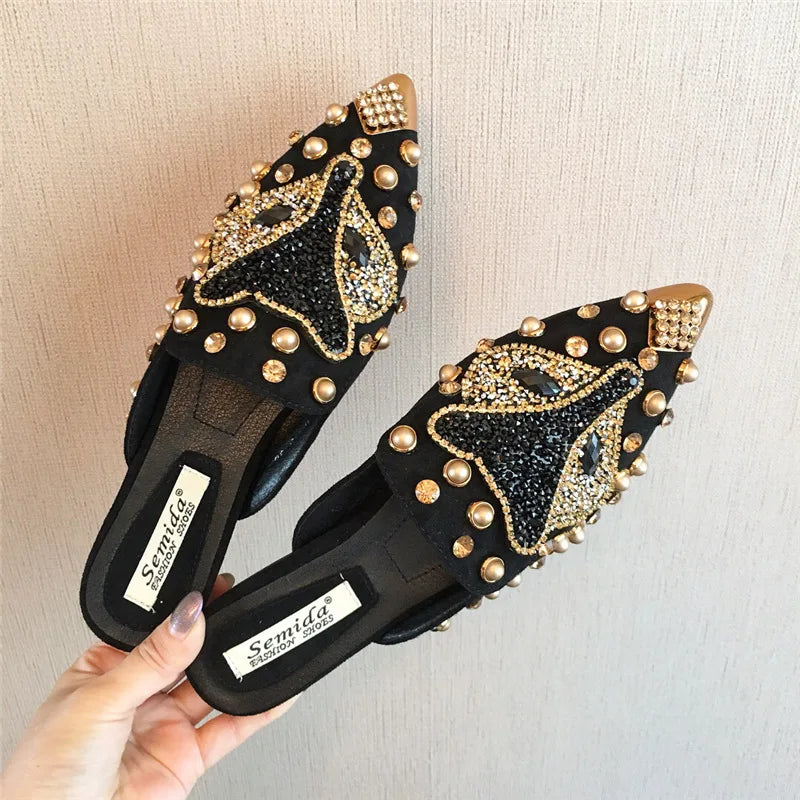 Designer Rhinestone Fox Half-slippers