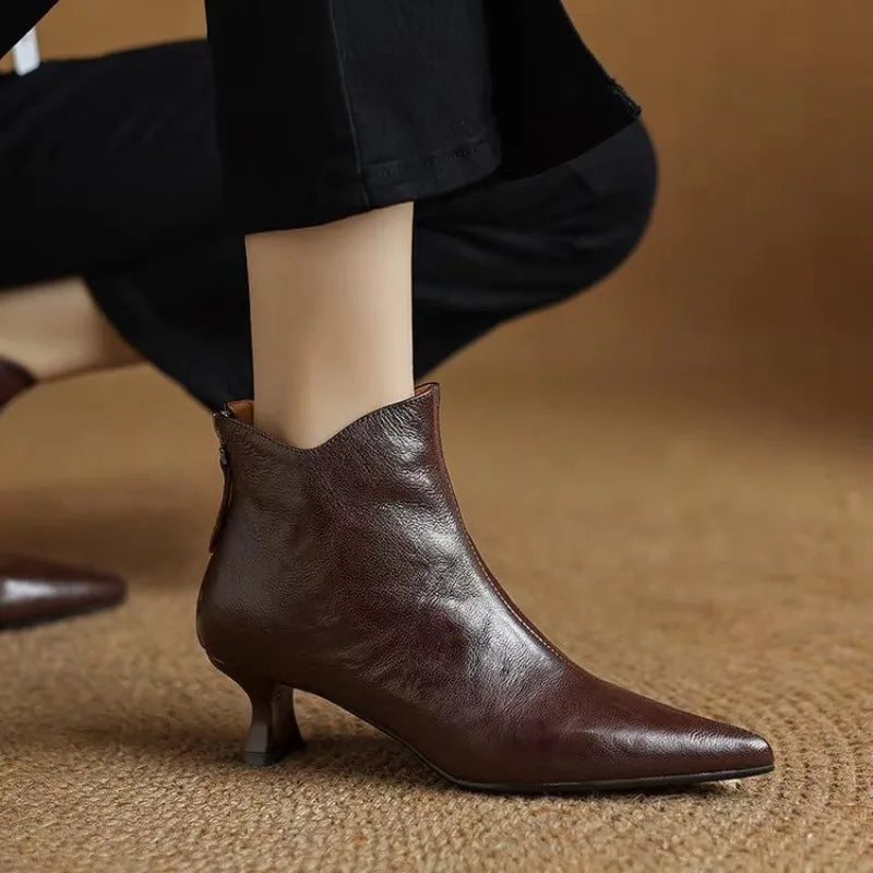 Designer Spring Vintage Pointed Toe Women High Heel Ankle Boots