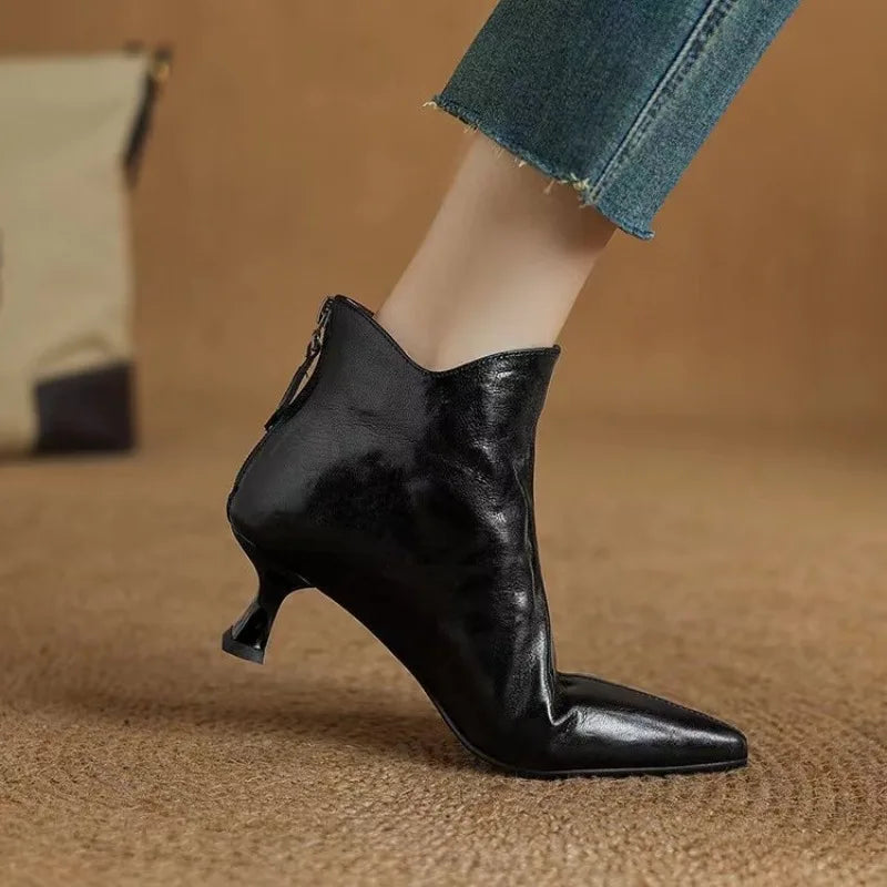 Designer Spring Vintage Pointed Toe Women High Heel Ankle Boots