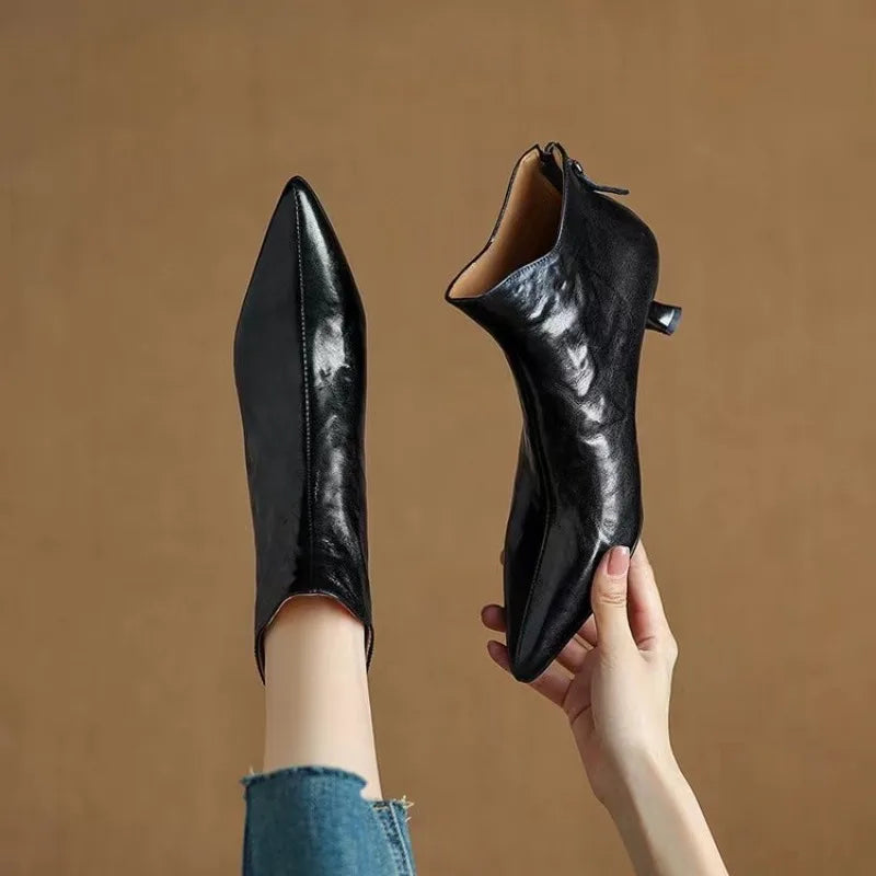 Designer Spring Vintage Pointed Toe Women High Heel Ankle Boots