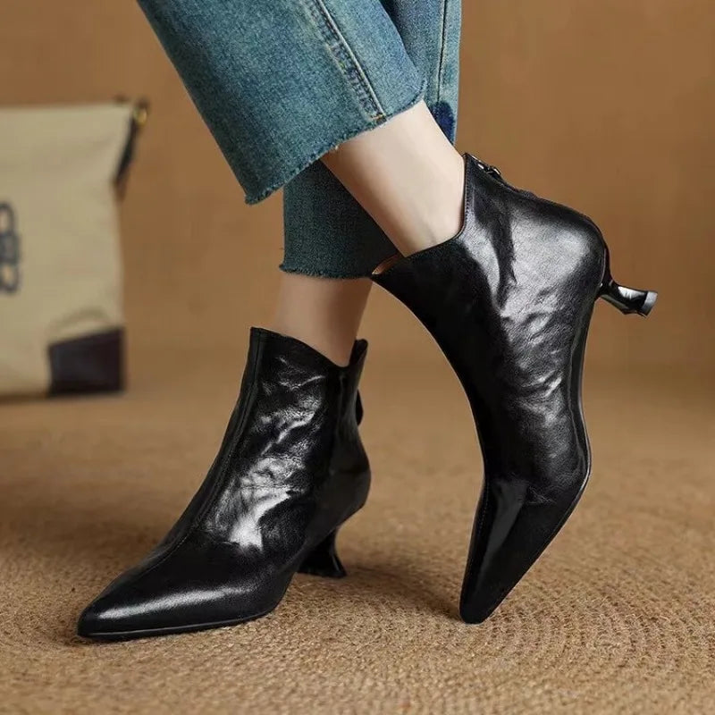 Designer Spring Vintage Pointed Toe Women High Heel Ankle Boots