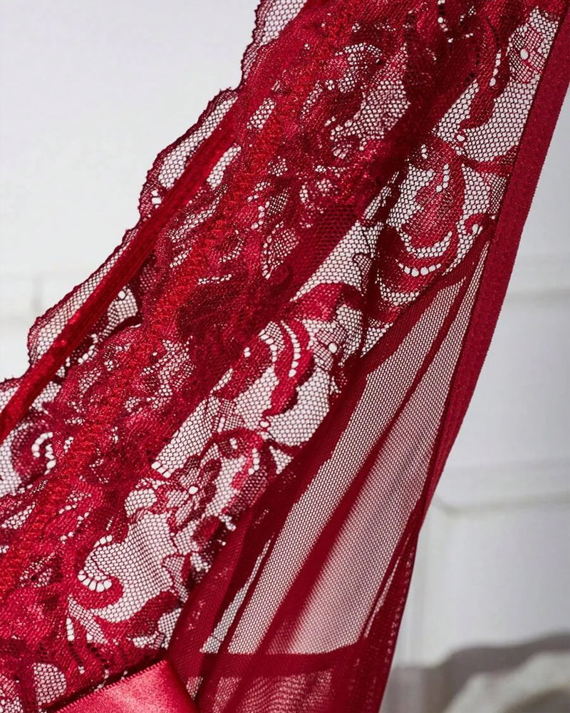 Deep V-neck High Slit Lace See-through Long Nightgown