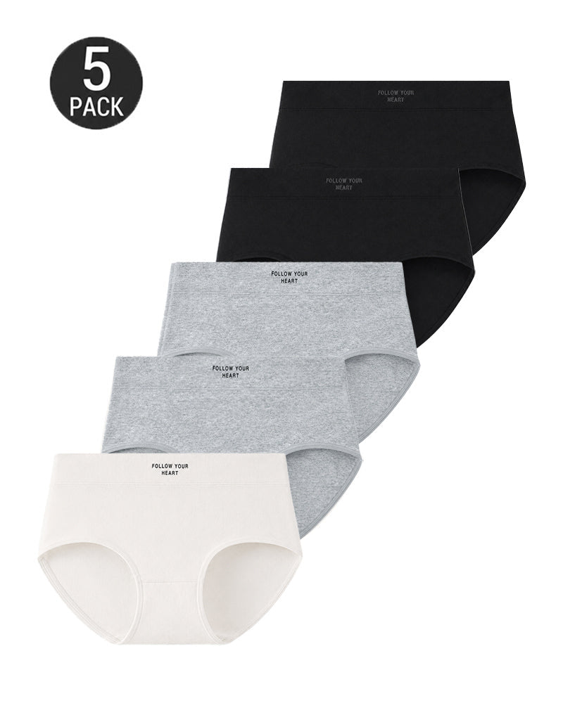 Plus Size 5-Pack Pure Cotton Antibacterial Mid-Waist Panties