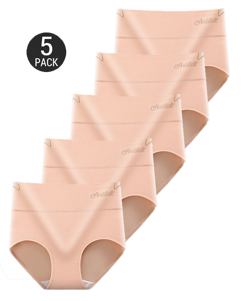 5-Pack Plus Size High Waist Tummy Control Pure Cotton Breathable Briefs