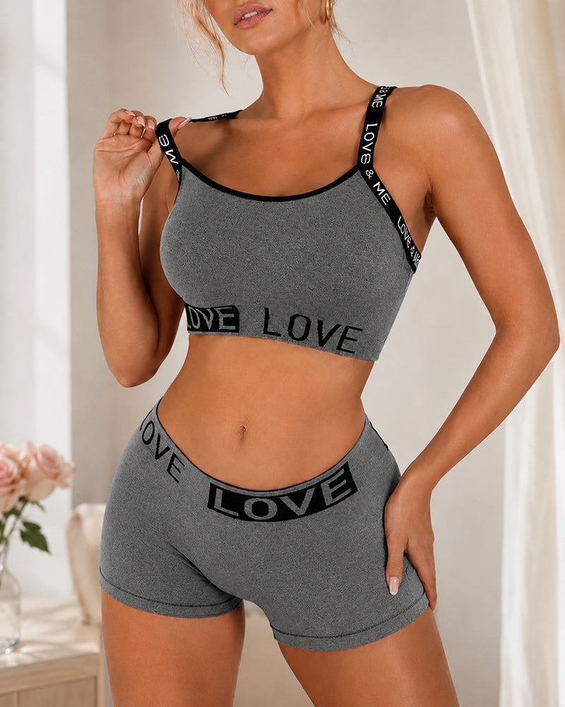 Casual Seamless Comfortable Letter Colorblock Underwear Set