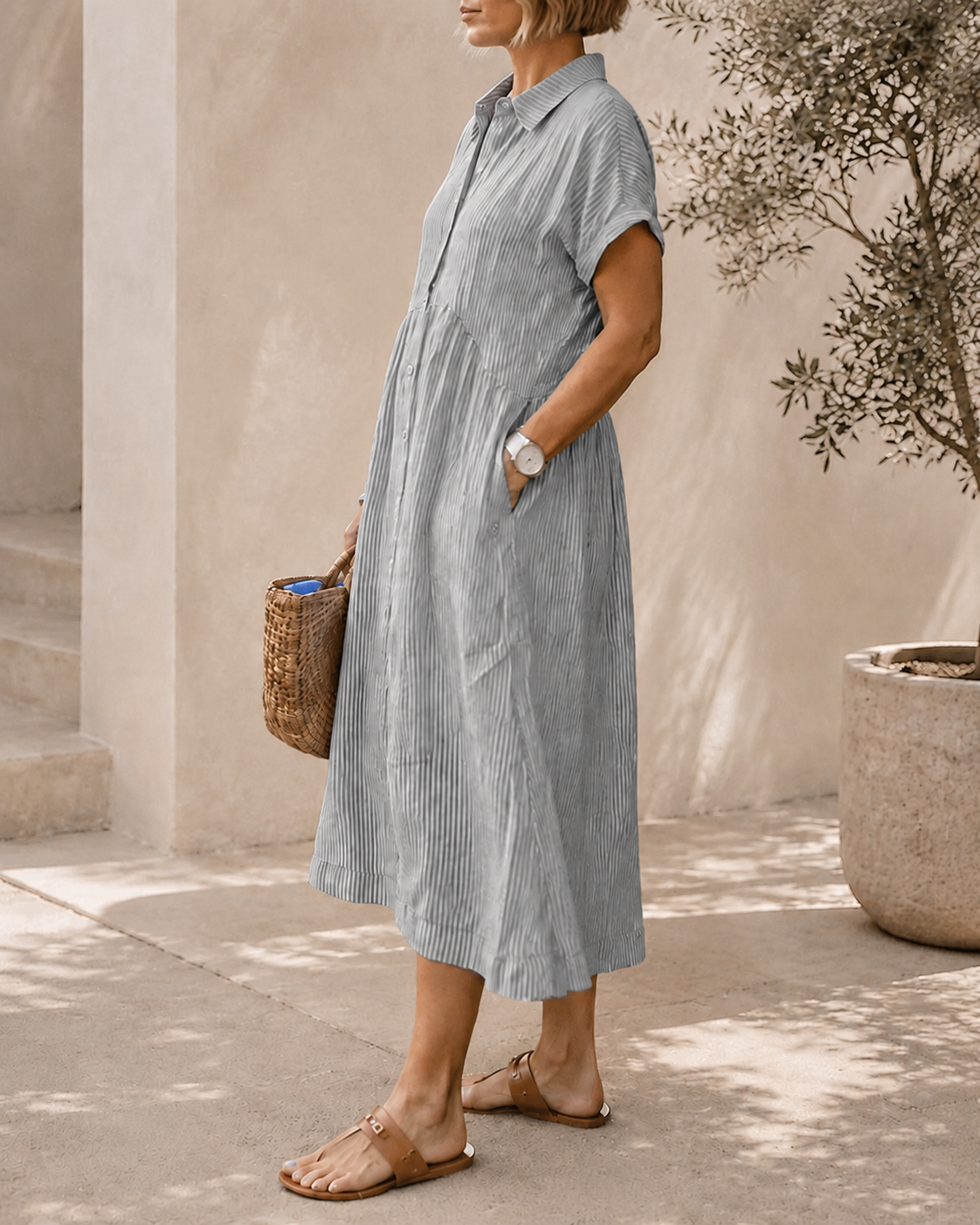 Casual Loose Striped Long Shirt Dress