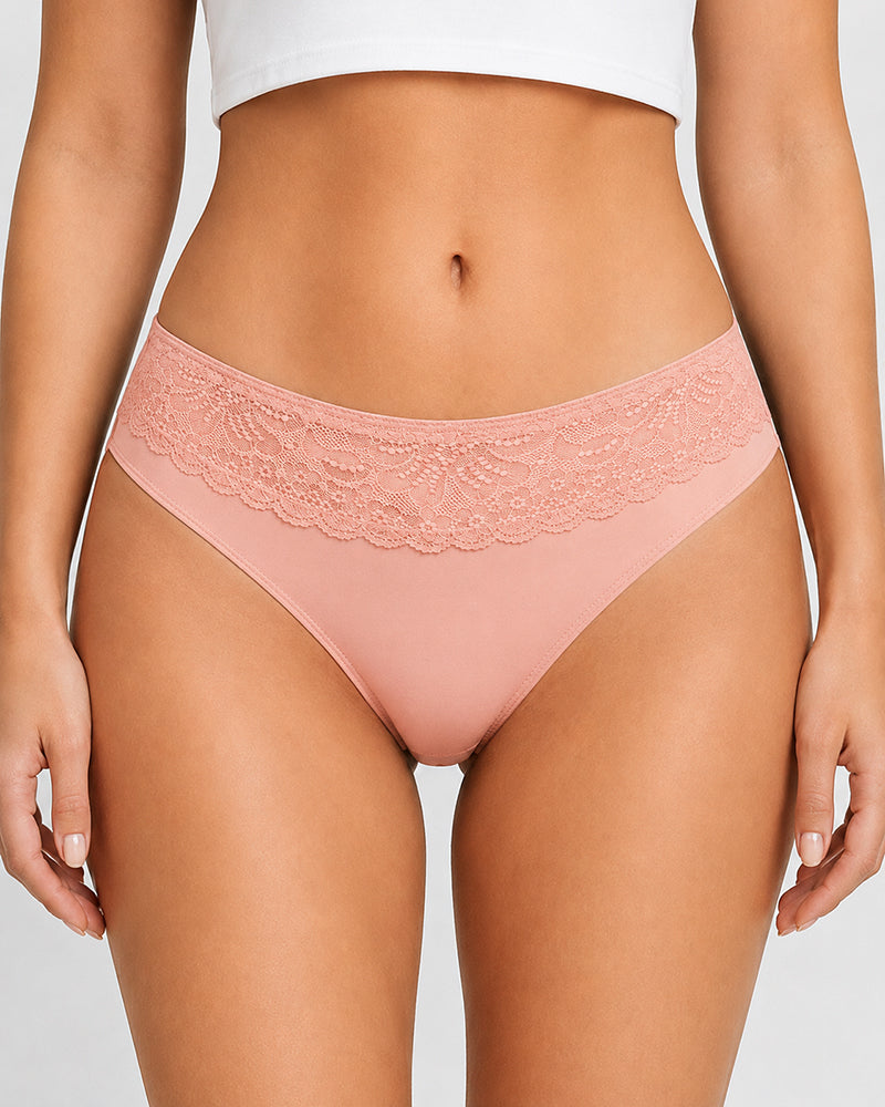 5-Pack Seamless Ice Silk Lace Patchwork Breathable Panties