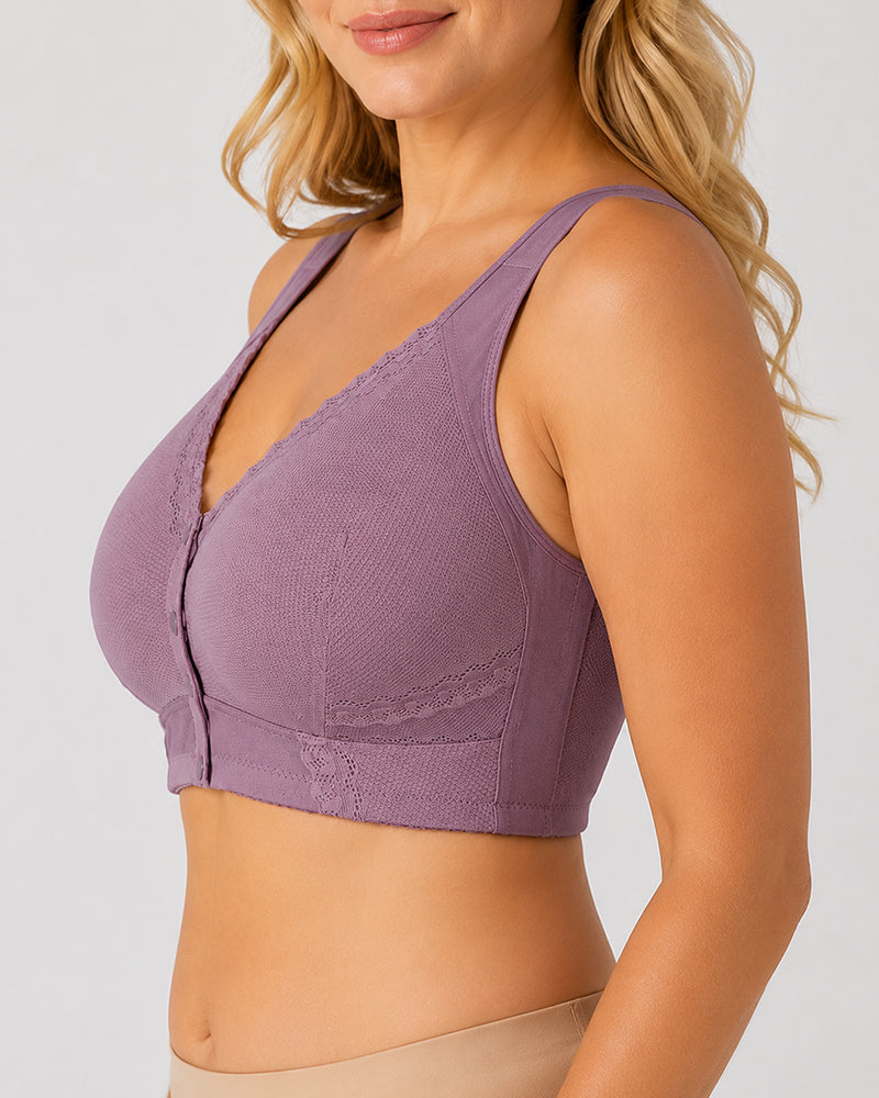 Plus Size Front-Close Seamless Wire-Free Full Cup Breathable Bra