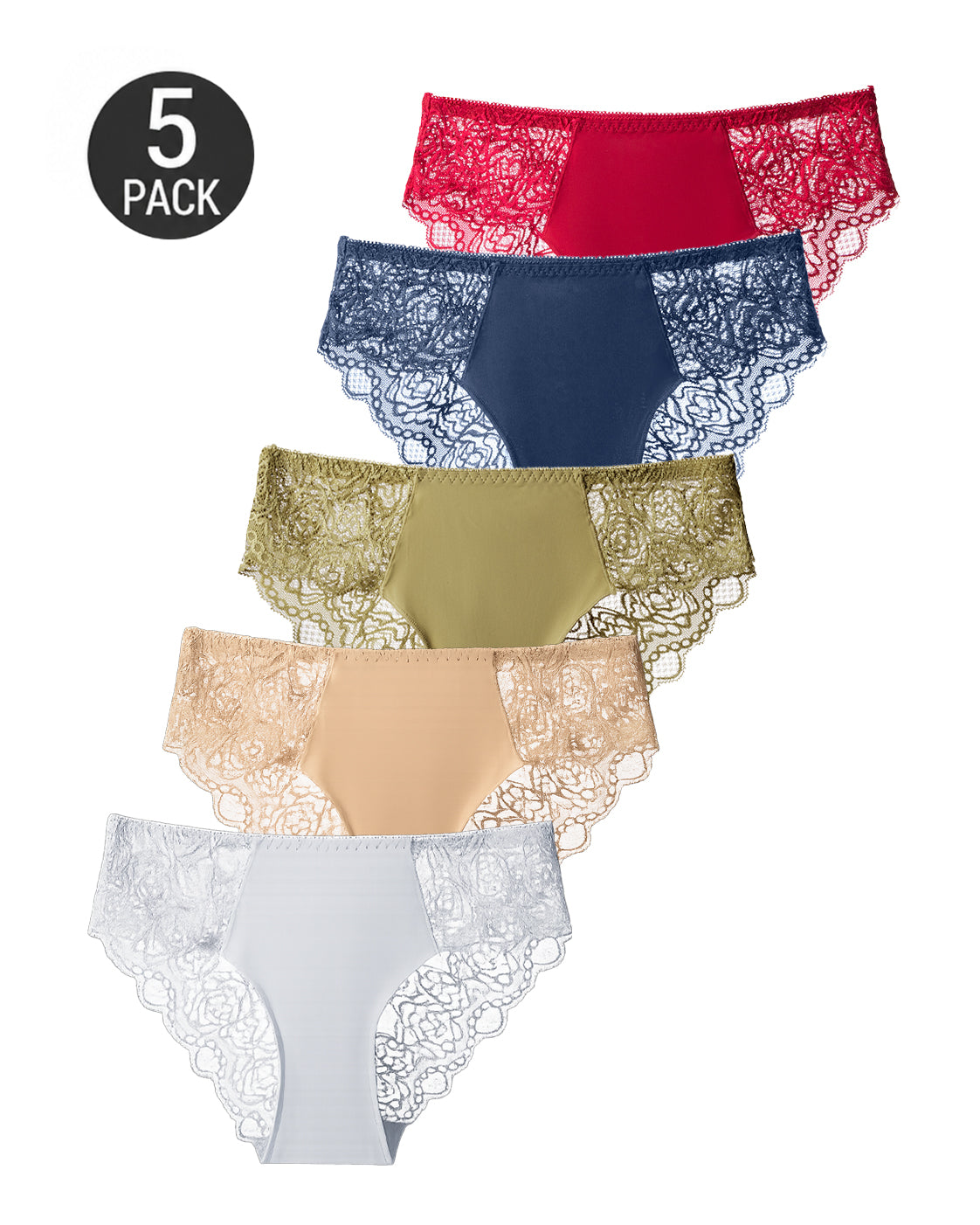 5-Pack See-through Floral Lace Seamless Panties