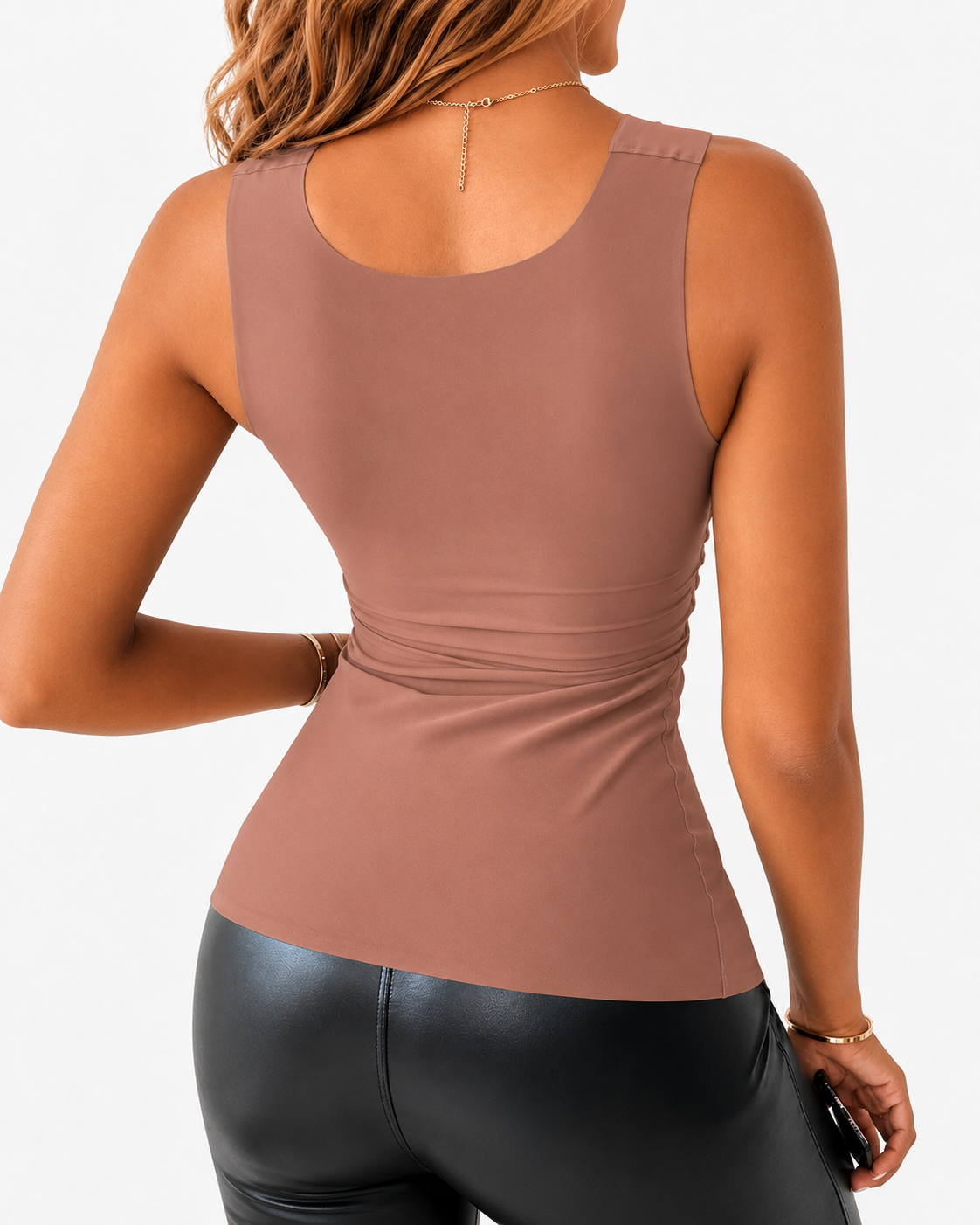 High Strechy Seamless U Neck Built-in Bra Tank Tops