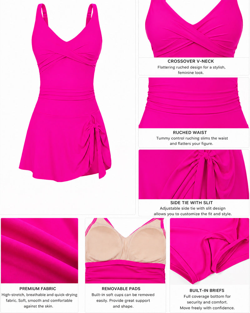 Deep V Crossover Swimsuit Dress