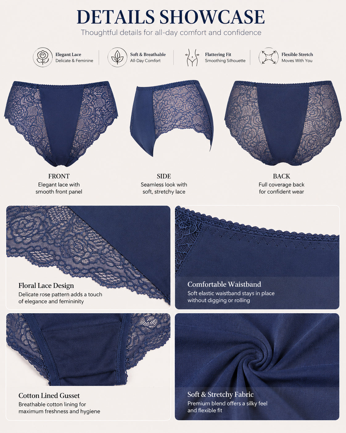 5-Pack See-through Floral Lace Seamless Panties