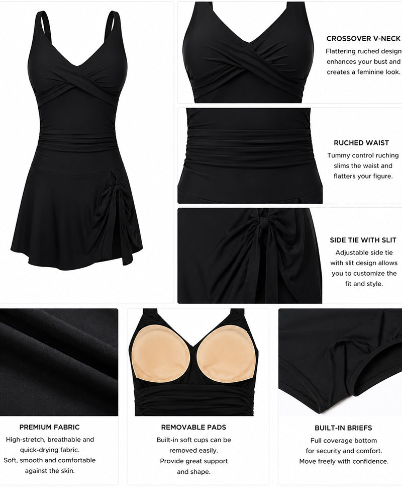 Deep V Crossover Swimsuit Dress