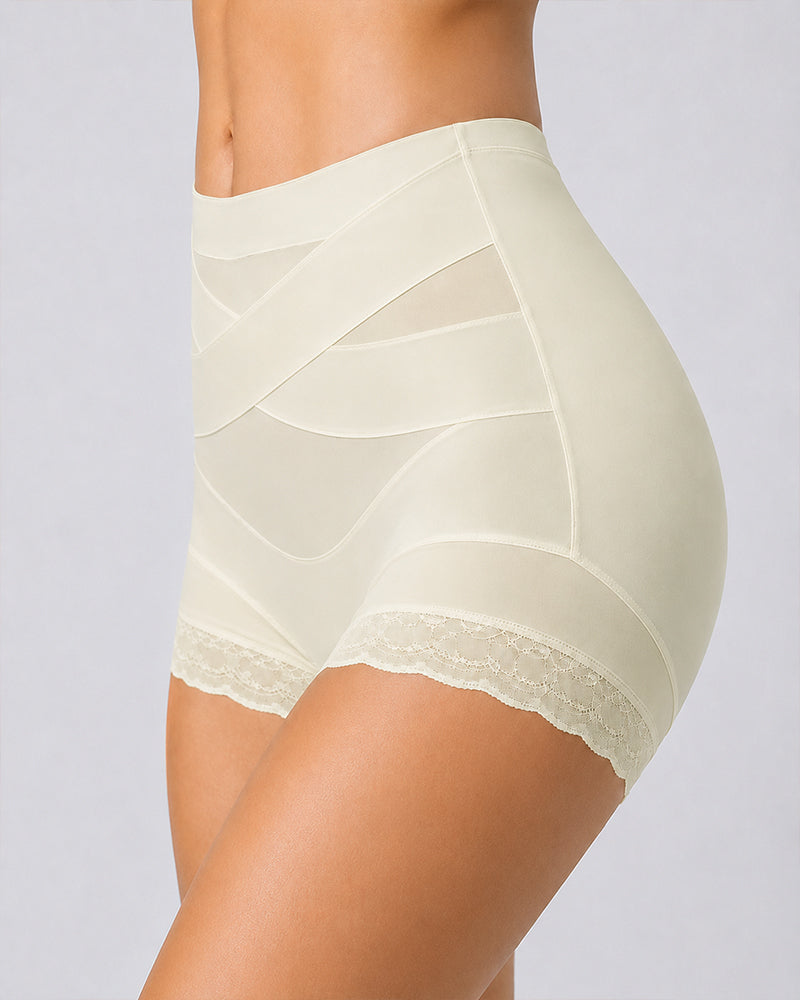 2-Pack High Waist Tummy Control Seamless Cross-over Sheer Mesh Boxer Briefs