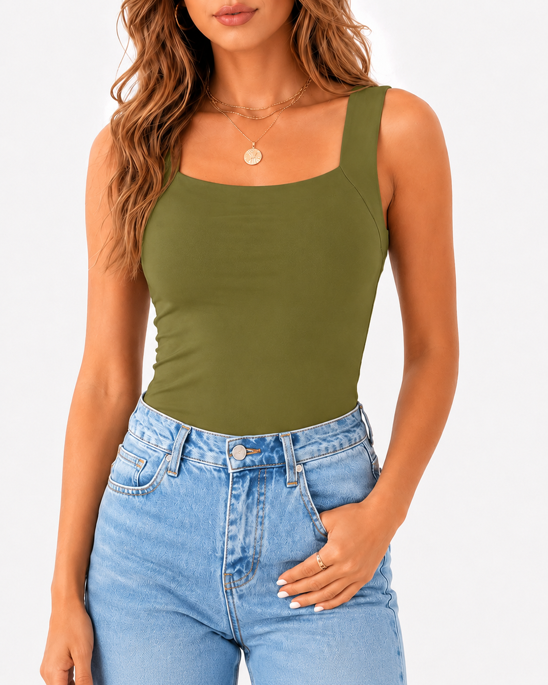 High Strechy Seamless U Neck Built-in Bra Tank Tops