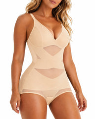 Deep V Cross Mesh Breathable Tummy-control Bodysuit Shapewear