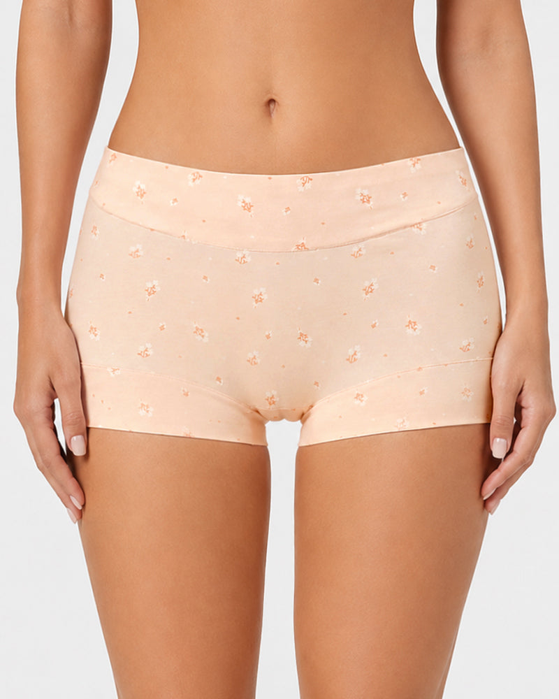 Pure Cotton Floral Print Tummy Control Seamless Breathable Boxer Briefs