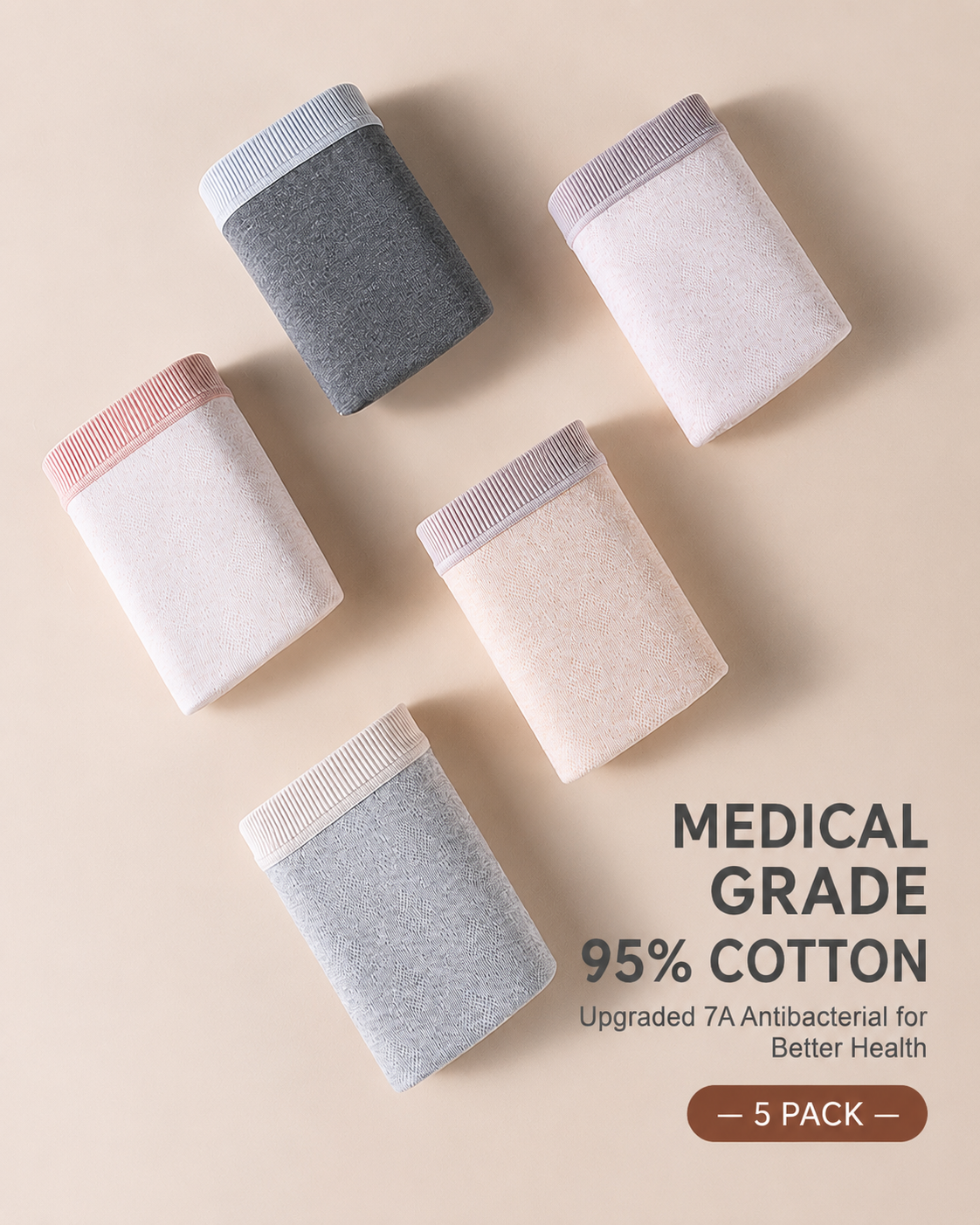 Multi-Pack Mid Waist Pure Cotton Antibacterial Breathable Briefs