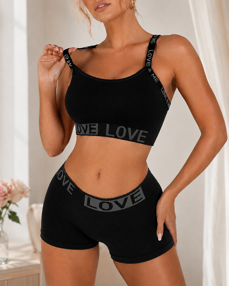 Casual Seamless Comfortable Letter Colorblock Underwear Set