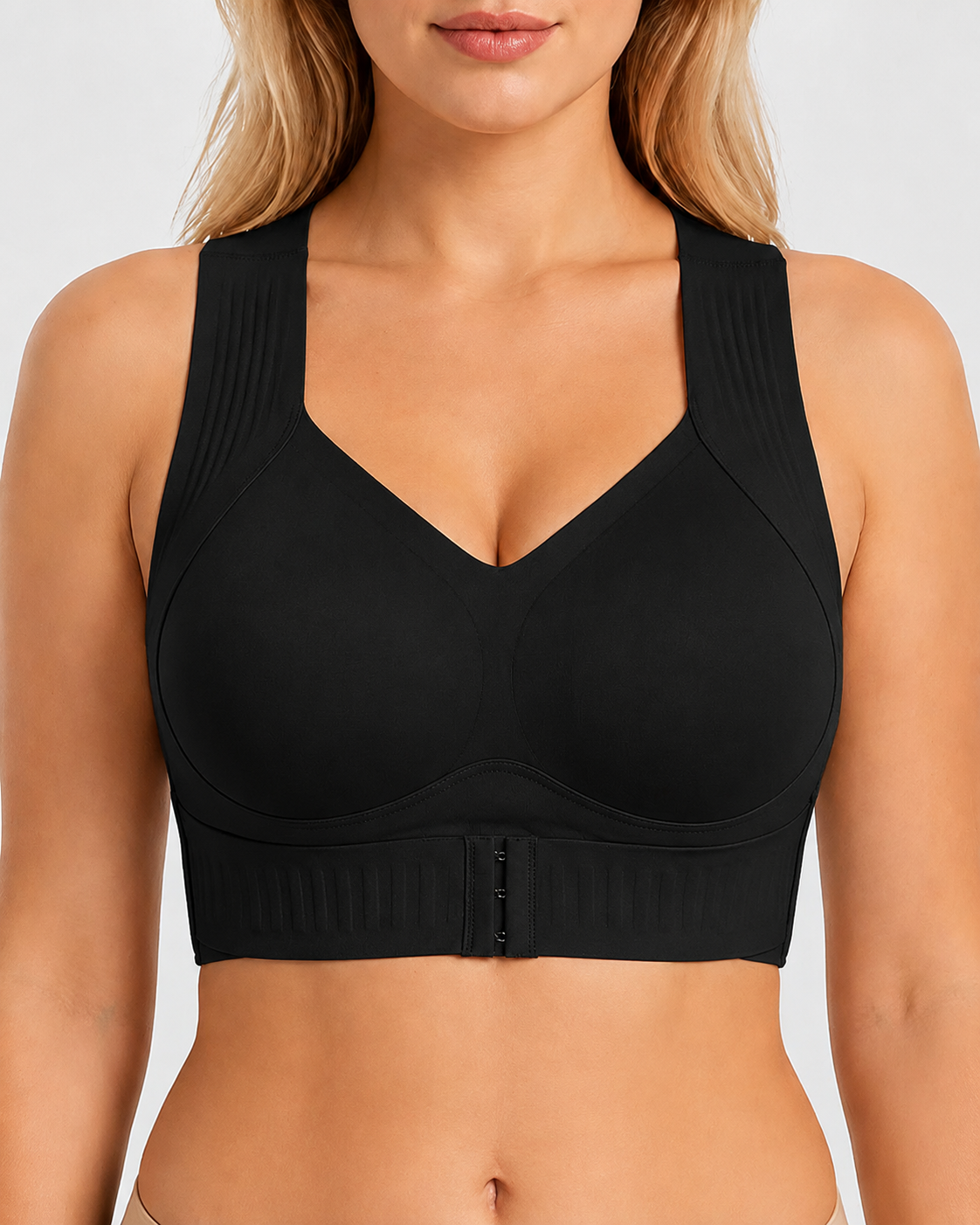 Front Closure Cross Back Wireless Posture Seamless Support Bra