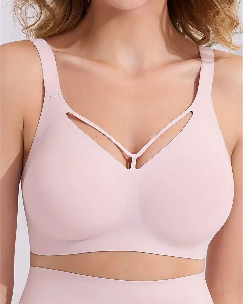 Women's Plus Size Wire-Free Seamless V-Neck Comfort Bra